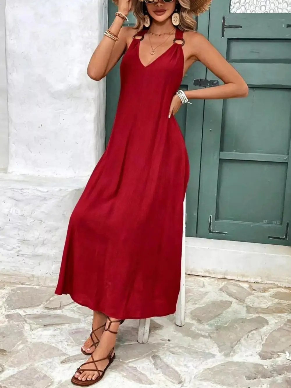 Dress V-Neck Sleeveless Midi Dress