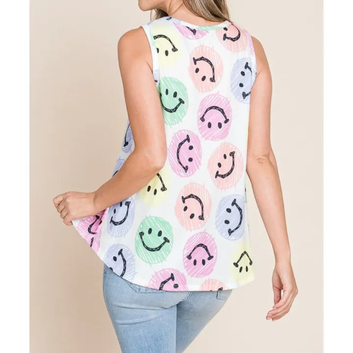Smiley Face Round Neck Tank