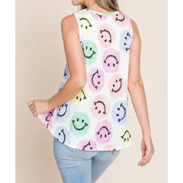 Smiley Face Round Neck Tank