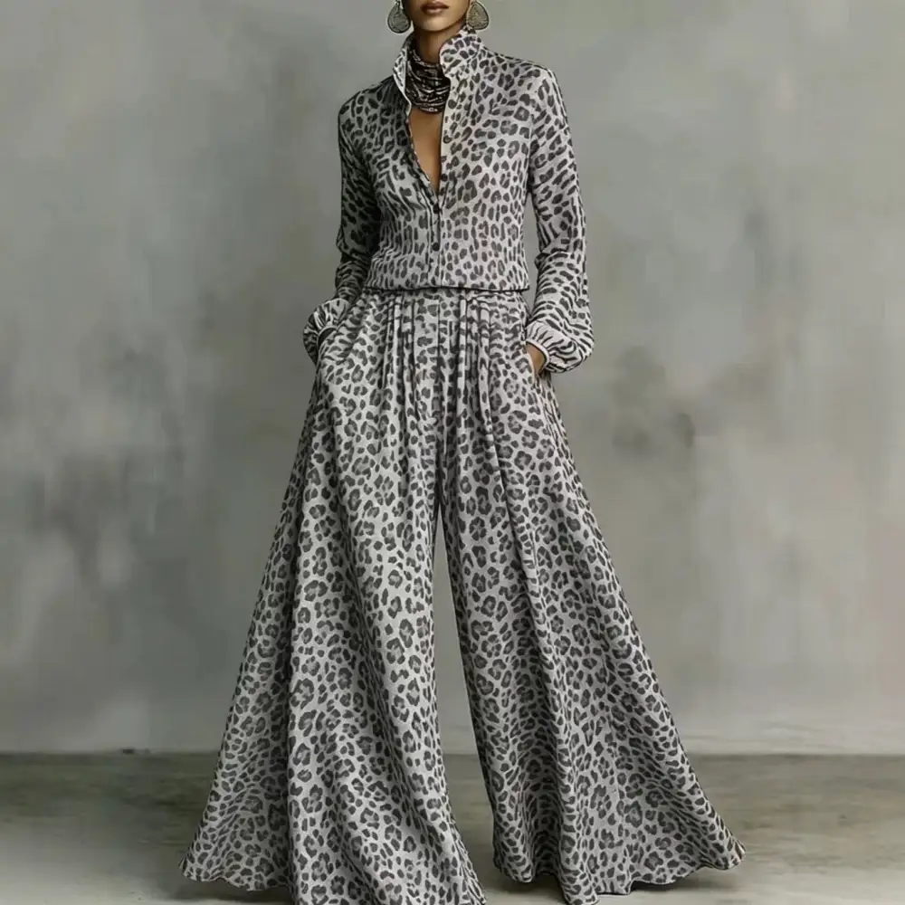 Wide-Leg Long-Sleeve Women's Matching Set