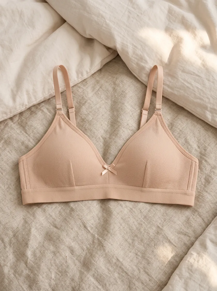 Women's Nude Ribbed Bowknot Detail Wireless Bra