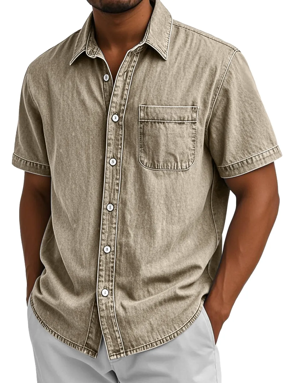 Short Sleeve Camp Collar Pocket Shirt