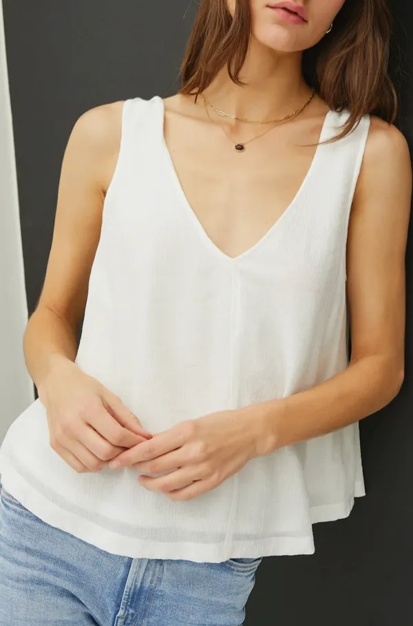 White Knot Oversized V-Neck Tank Top