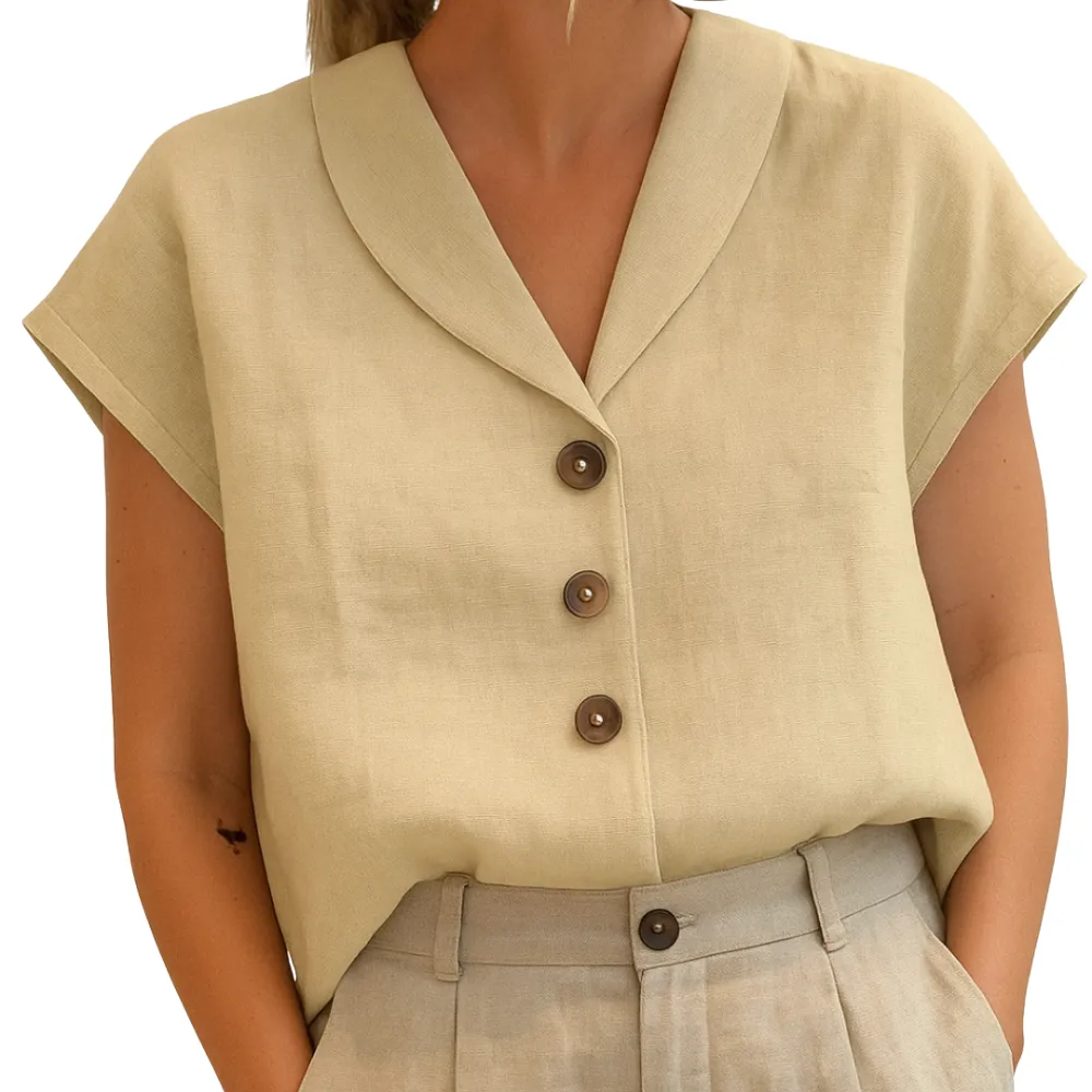  Button V Neck Blouse Shirt