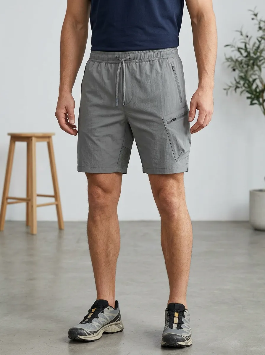 Men's Athletic Fitness Grey Zipper Pocket Training Shorts