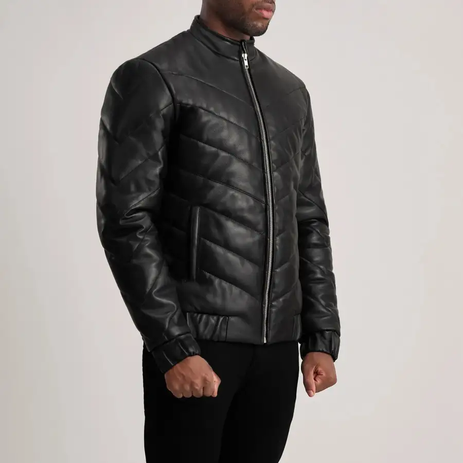 Men's Leather Puffer Jacket