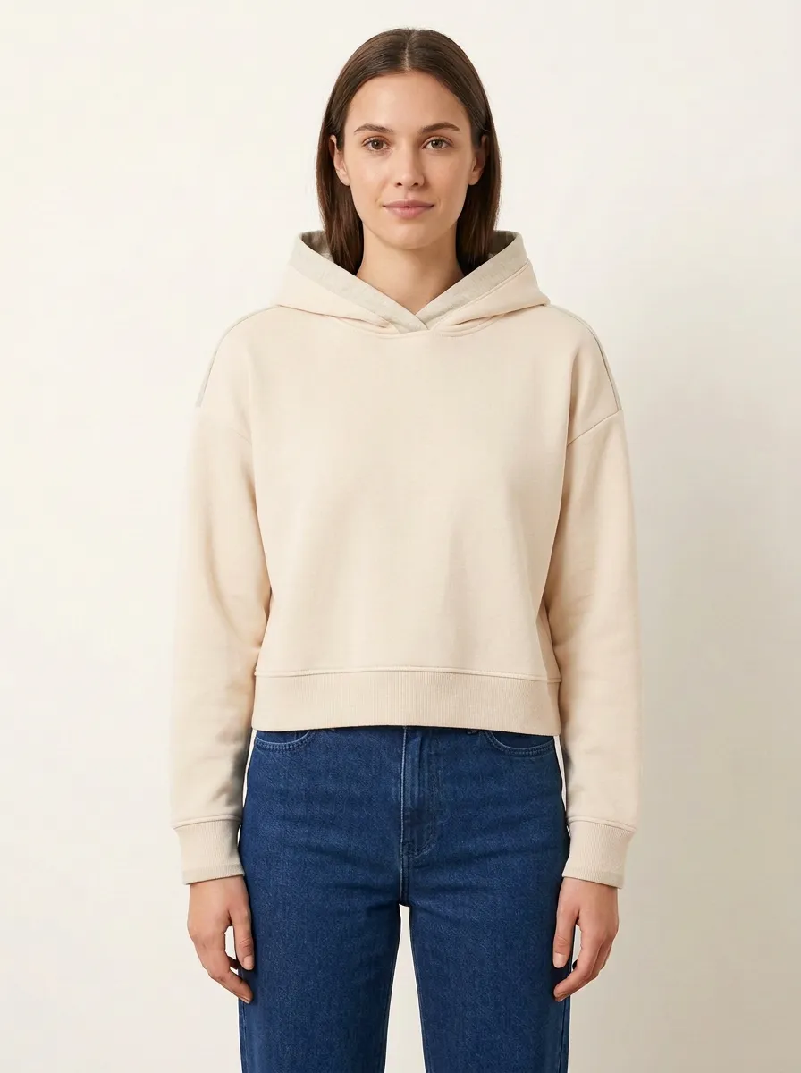 Women's Two-Tone Crossover-Neck Boxy Pullover Hoodie