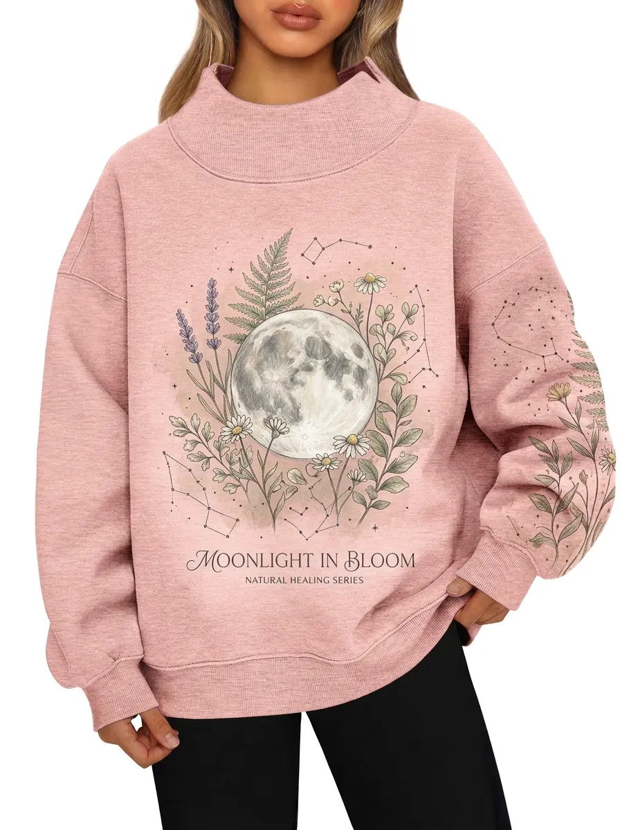 Women's Celestial Moon Floral Constellation Graphic Sweatshirt