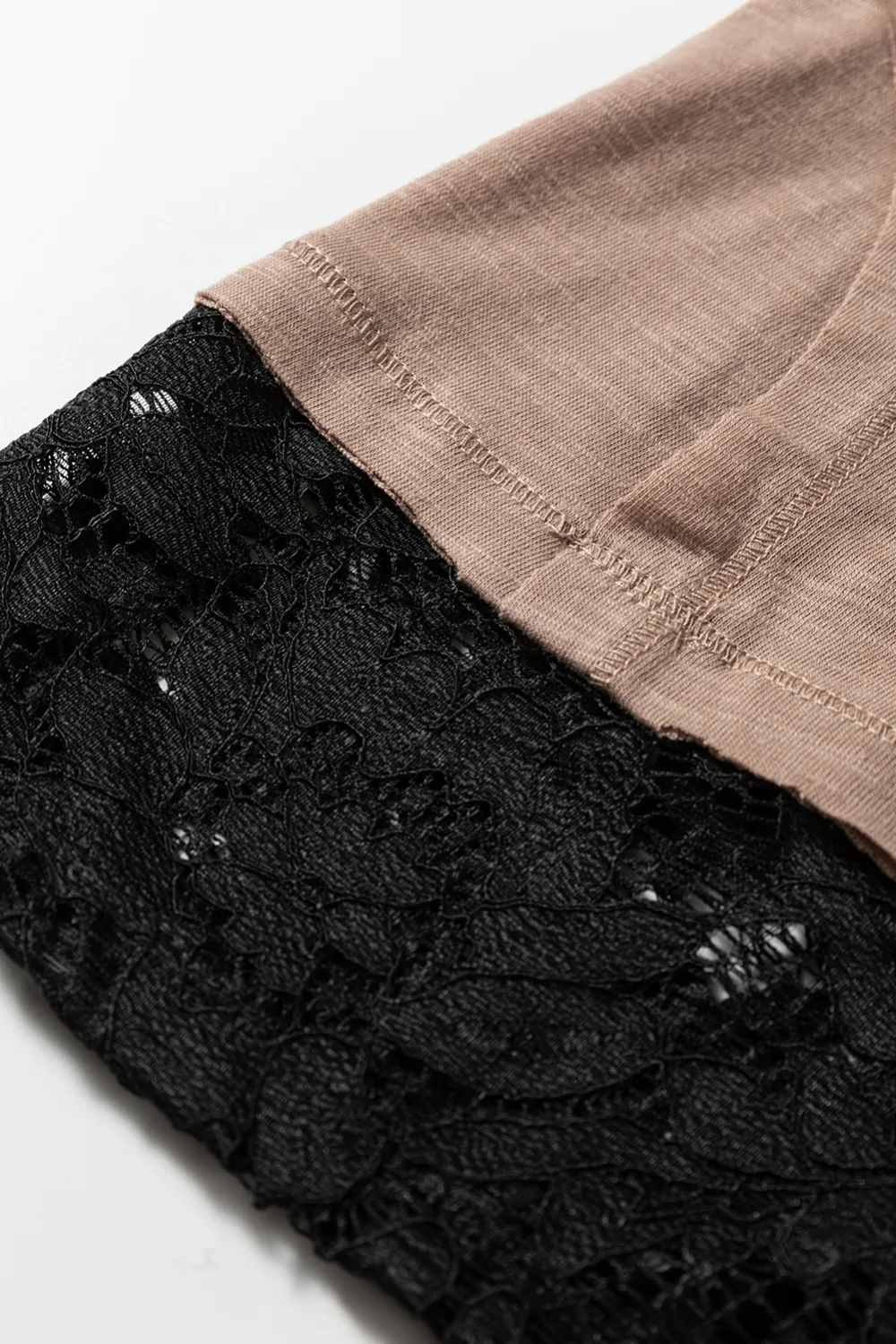 Light Beige Sheer Lace Patchwork Tee