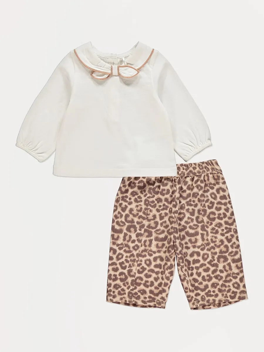 Tie Neck Top and Leopard Print Jeans Outfit