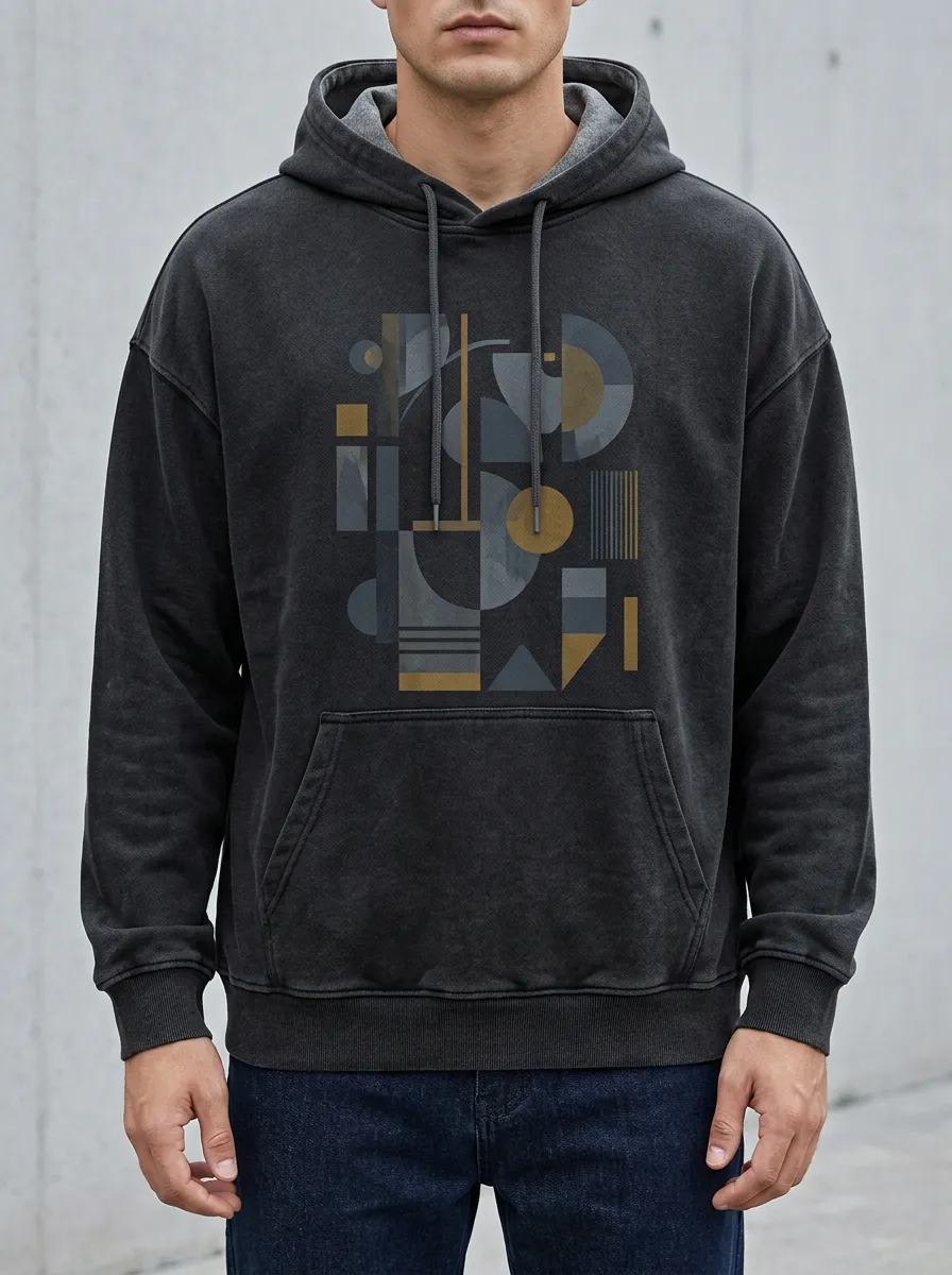 Men's Sport-Inspired Abstract Geometric Art Print Hoodie