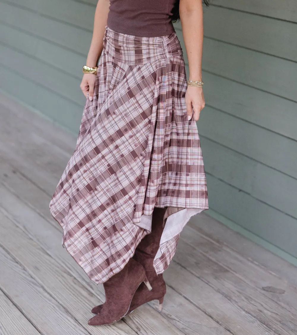 Refined Plaid High Rise Midi Skirt