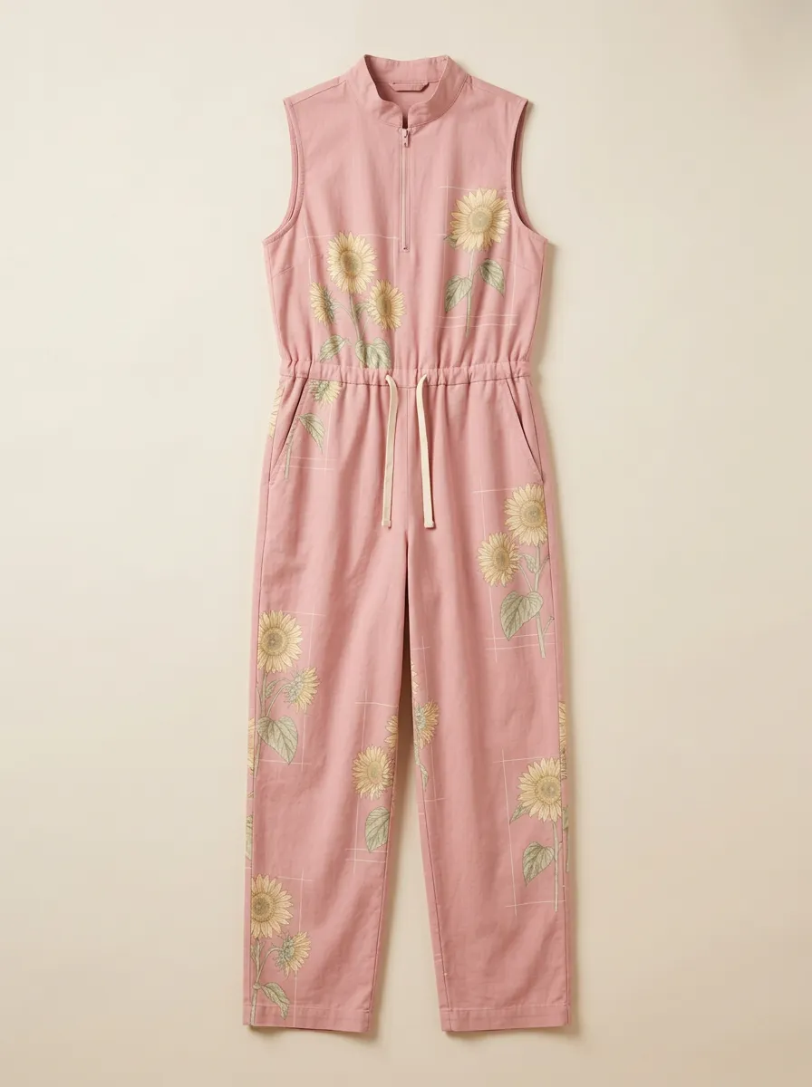 Women's Drawstring Graphic Floral Jumpsuit