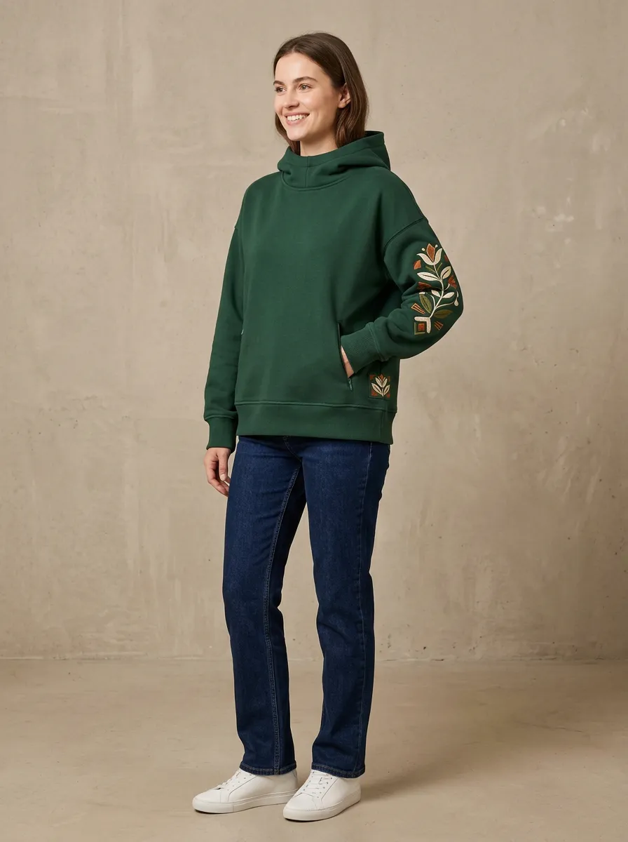 Women's Botanical Floral Graphic Sleeve Nature Inspired Leisure Comfort Hoodie