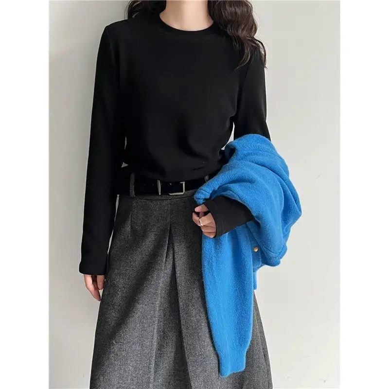 Fleece Cotton T-Shirt Slim Fit Long Sleeve