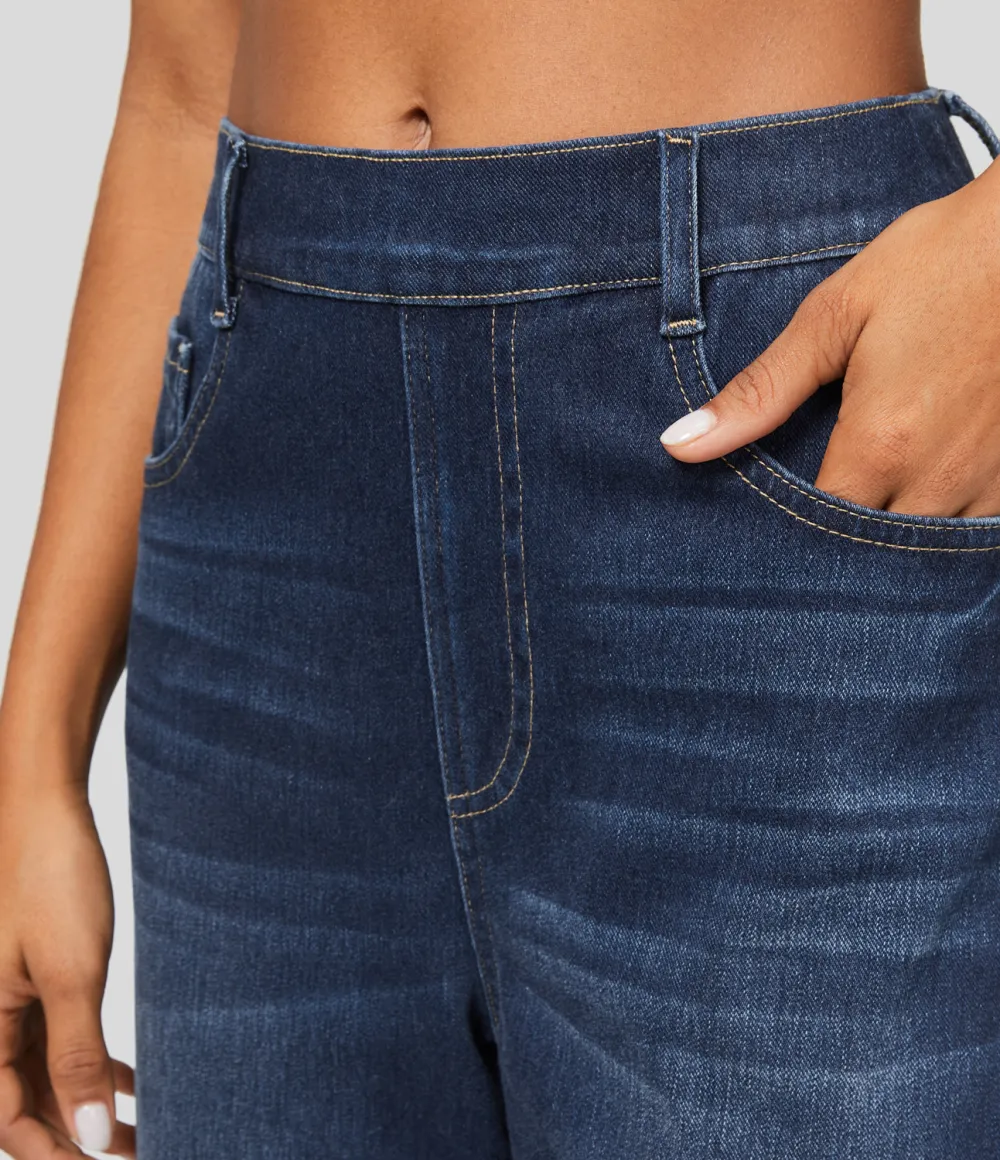 Magic High Waisted Multiple Pockets Washed Stretchy Knit Casual Boyfriend Jeans