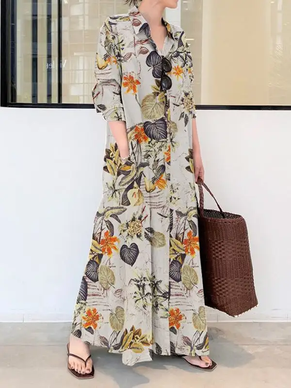 Printed Shirt Maxi Dress