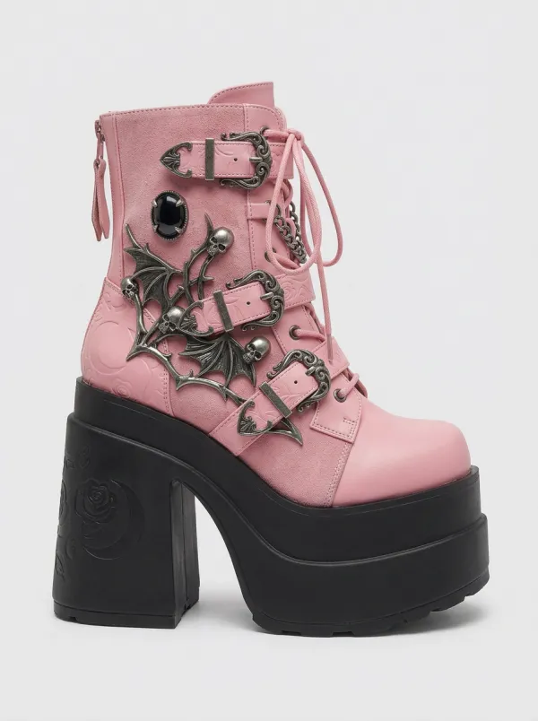 Nightfall Skull Bat Wing Dark Look Women's Gothic Platform Boots