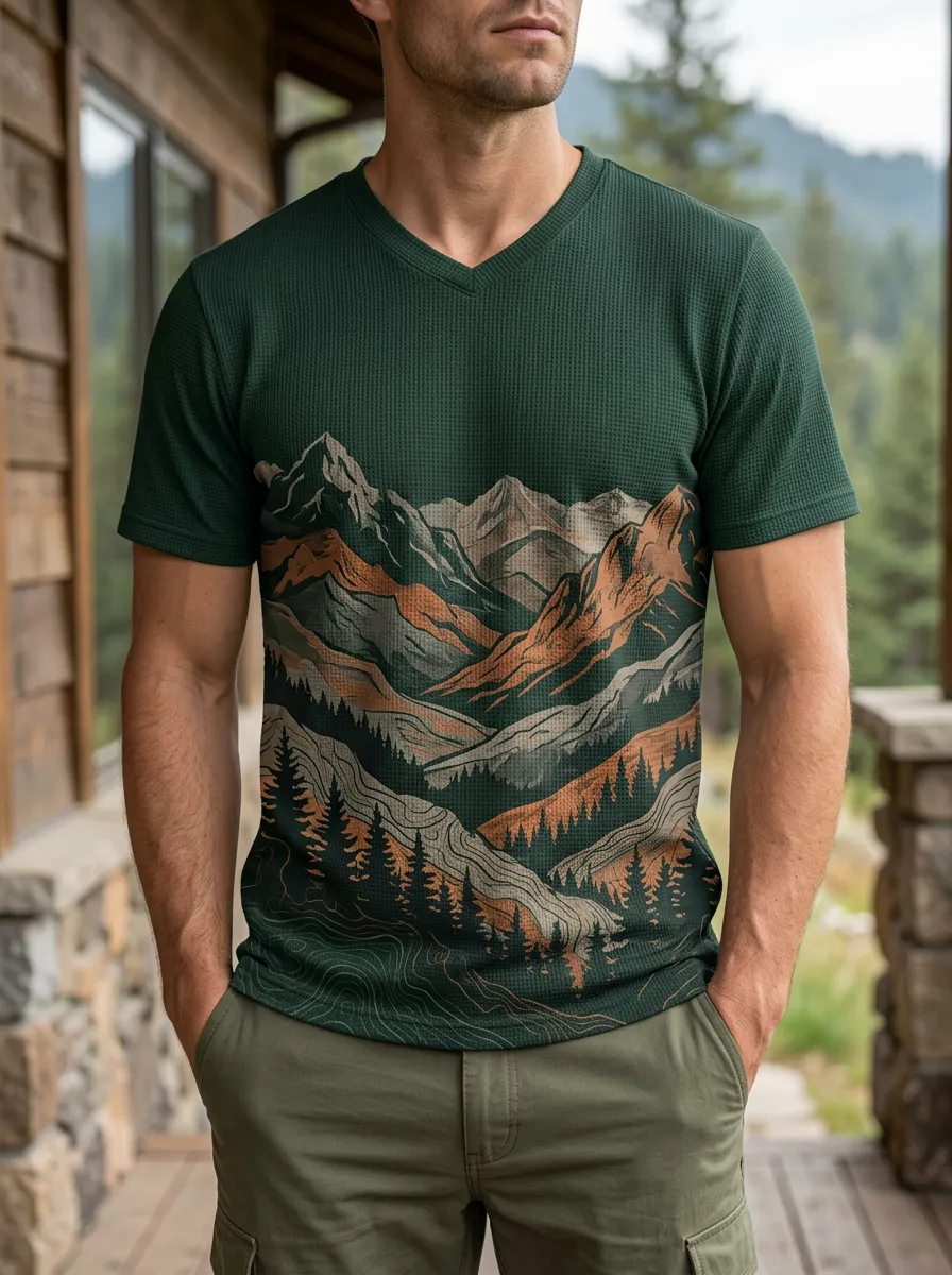 Men's Outdoor Nature Lover Mountain Forest Trail V-Neck T-Shirt