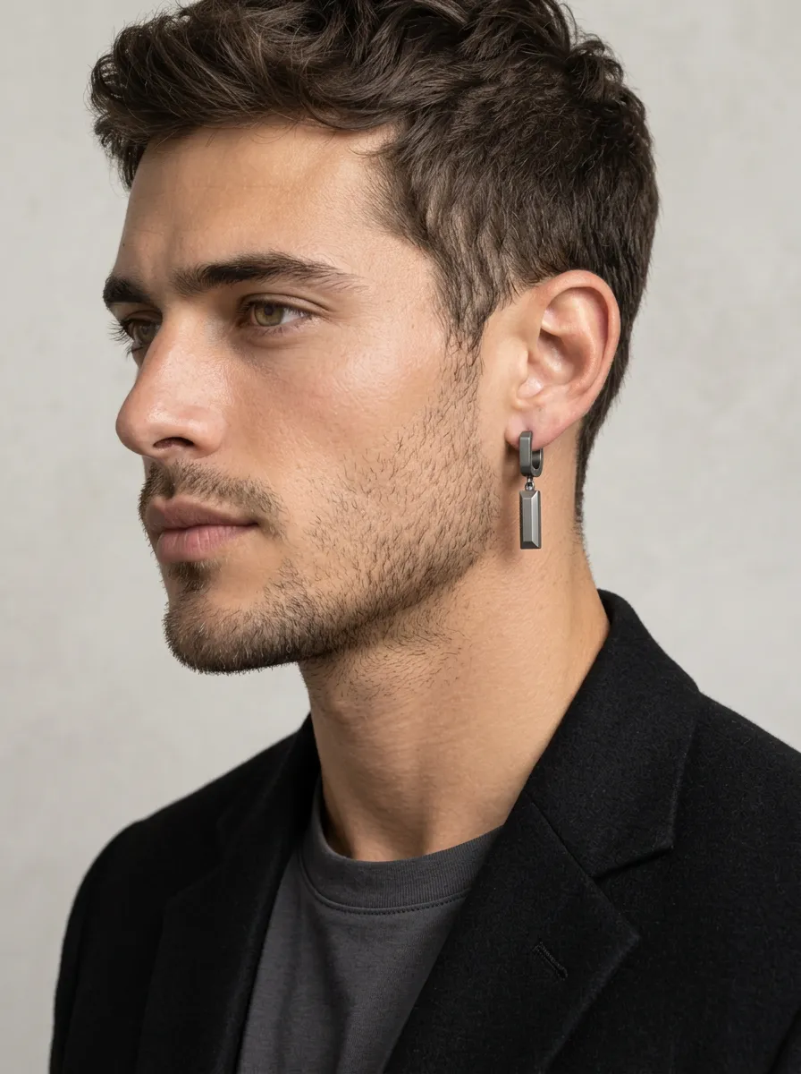 Men's Clean Cut Geometric Bar Dangle Hoop Earrings