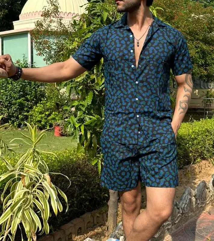 Teal Blue Printed Matching Set
