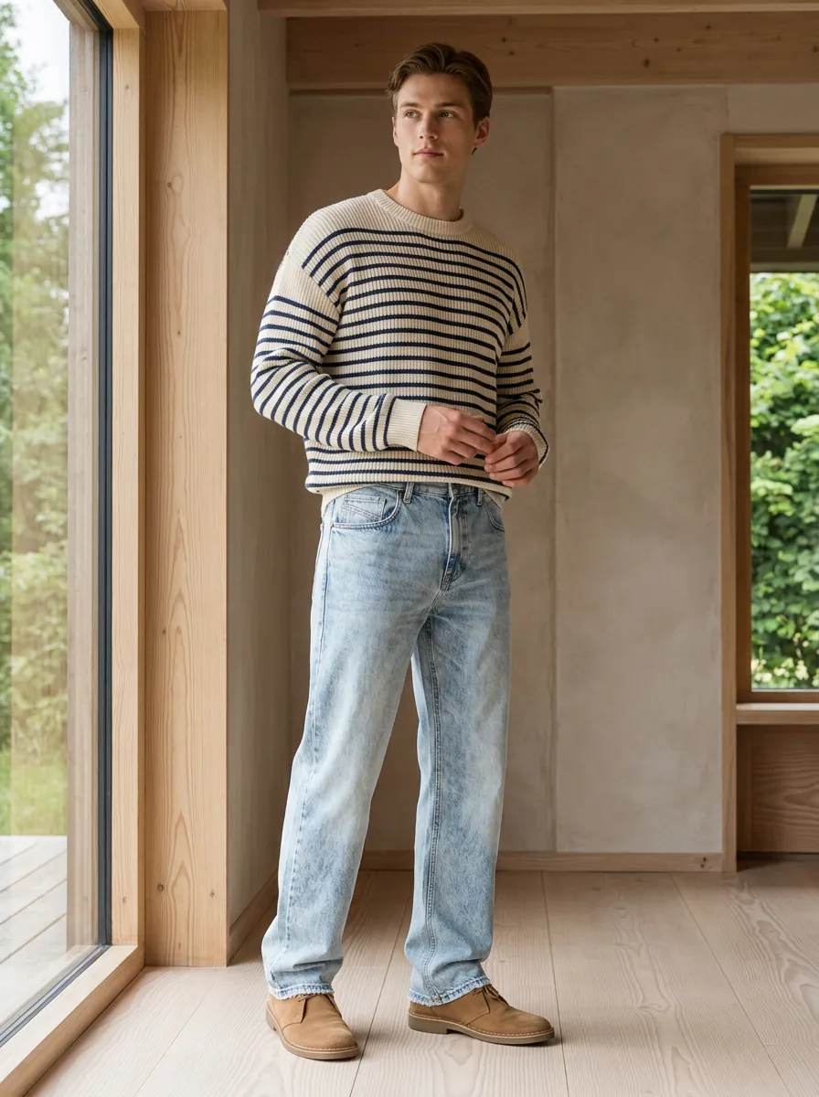 Men's Denim Detail Straight Leg Jeans