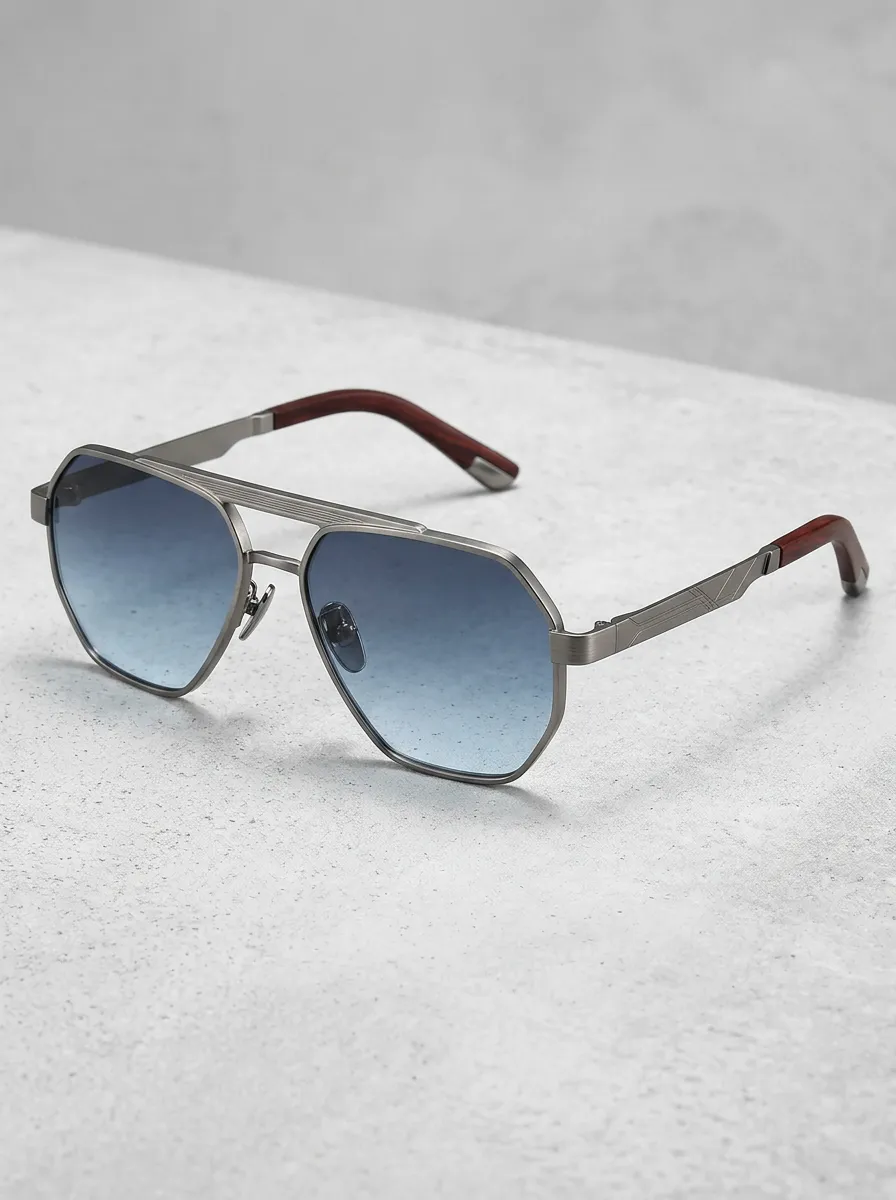 Men's Vintage Pilot Metal Frame Blue Gradient Lens Sunglasses