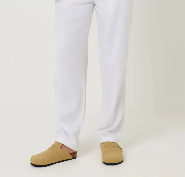 White Linen-Blend Drawstring Pants