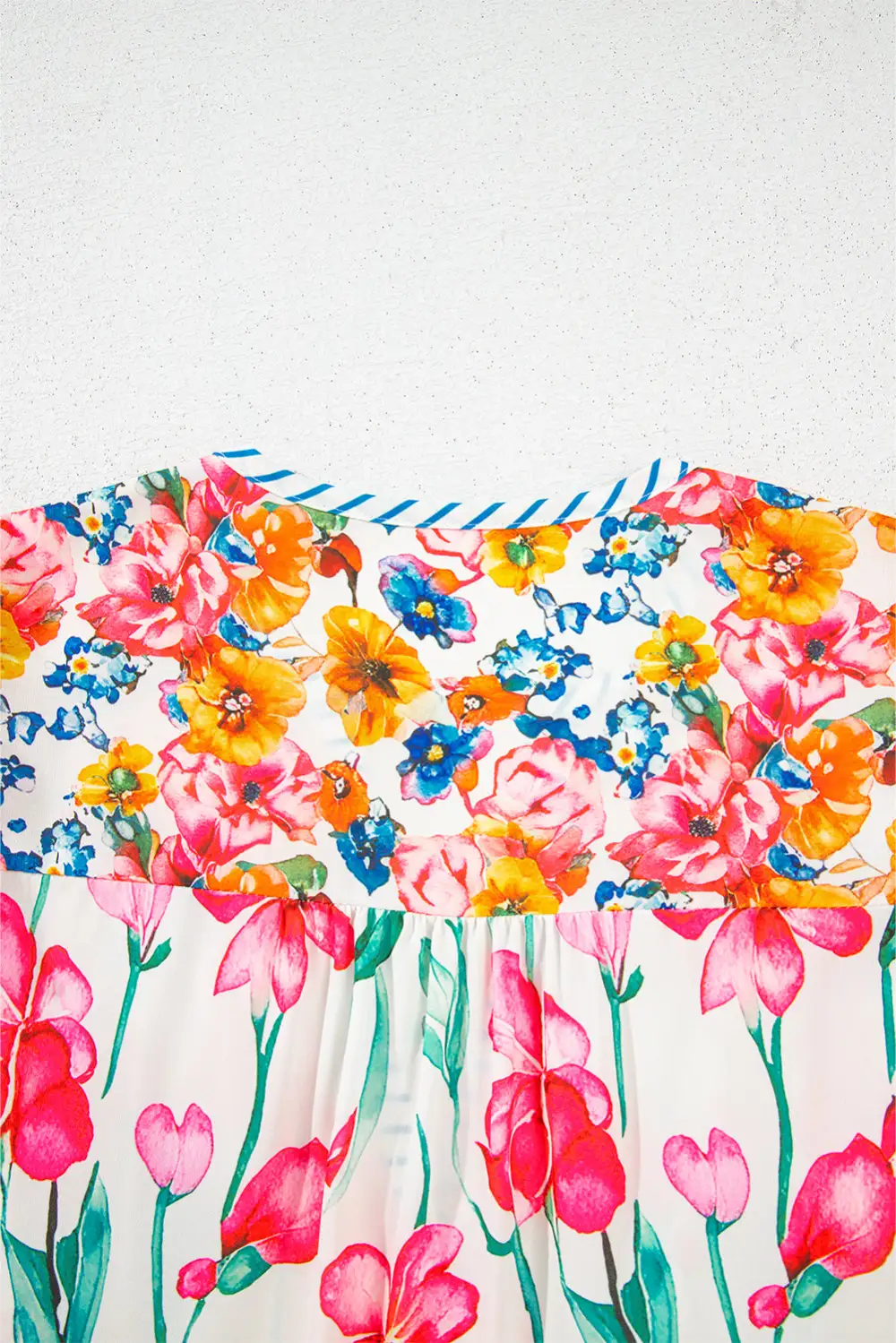 Softly Styled Striped Floral Short Sleeve Blouse