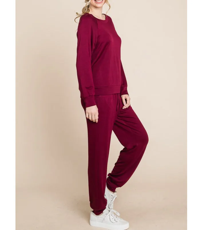 Super Lady Round Neck Raglan Sleeve Top and Pants Lounge Set