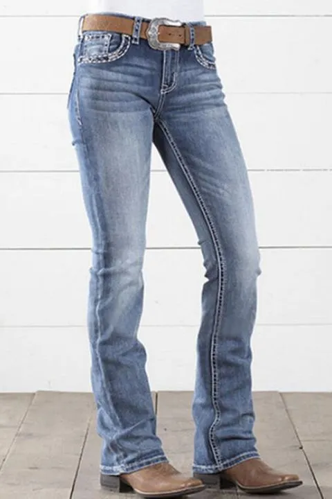 Mid Waist Bootcut Jeans Without Belt