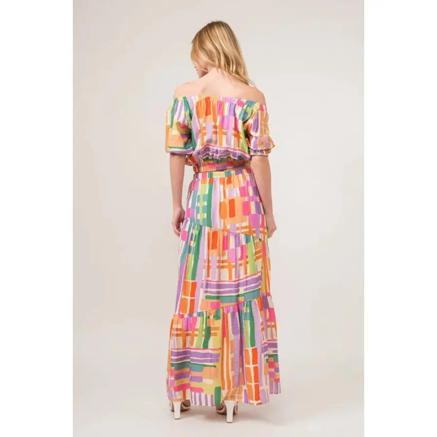 Asymmetric Geo Printed Tiered Maxi Skirt