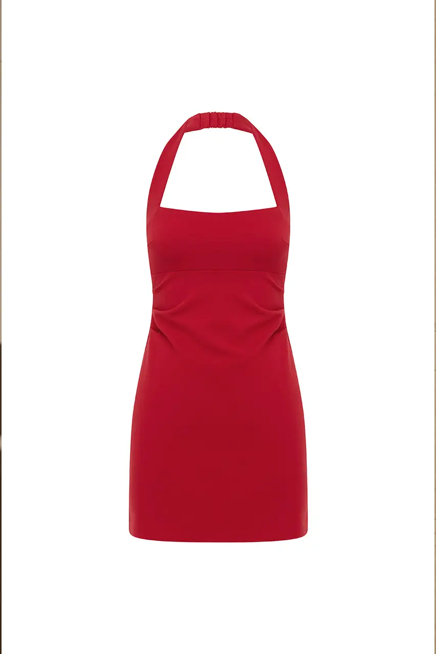 Halter Neck Ruched Mini Dress