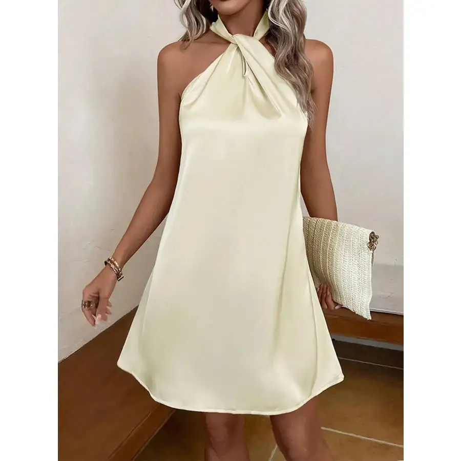 Halter Neck Satin Mini Dress