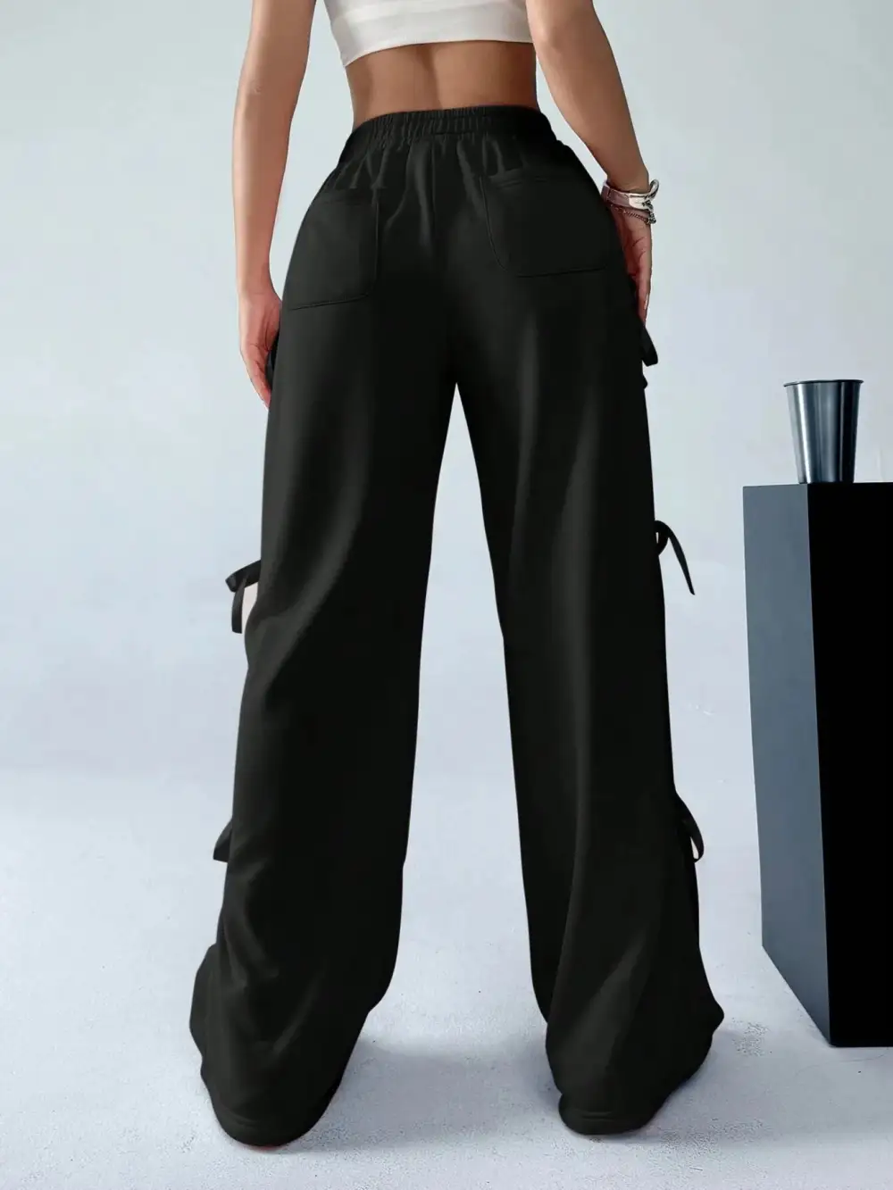 Wide Leg Side Tie Casual Everyday Cargo Pants