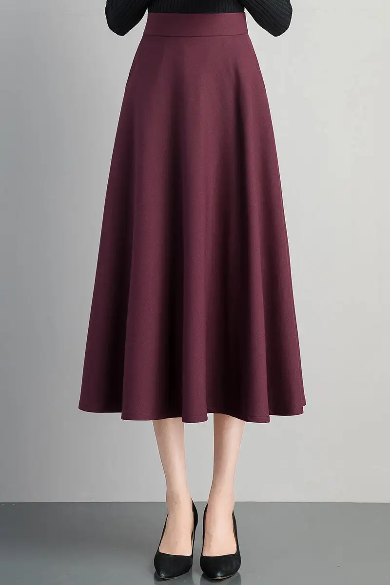 Classic Cotton Blend A Line High Waist Midi Skirt