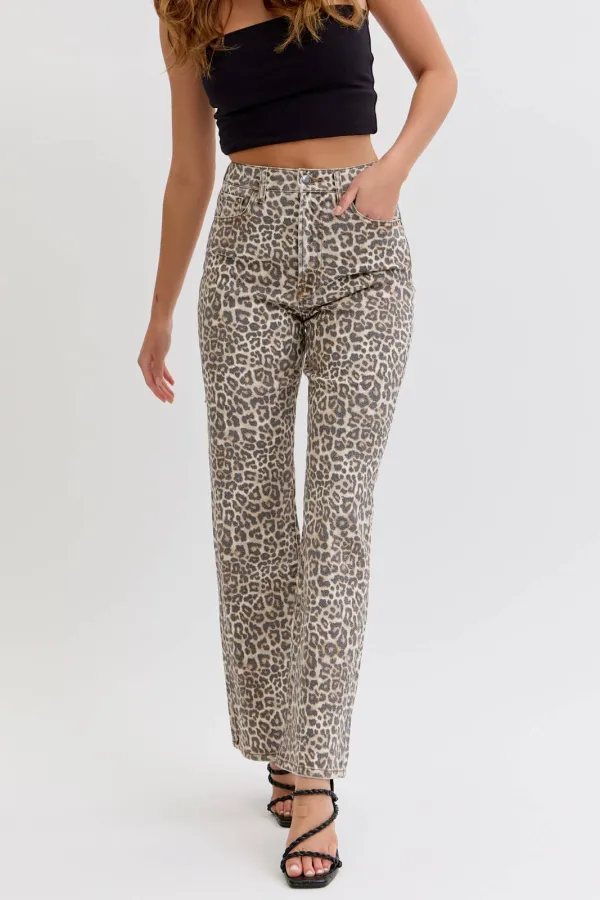 Women's Leopard-Print High-Rise Dad Jeans