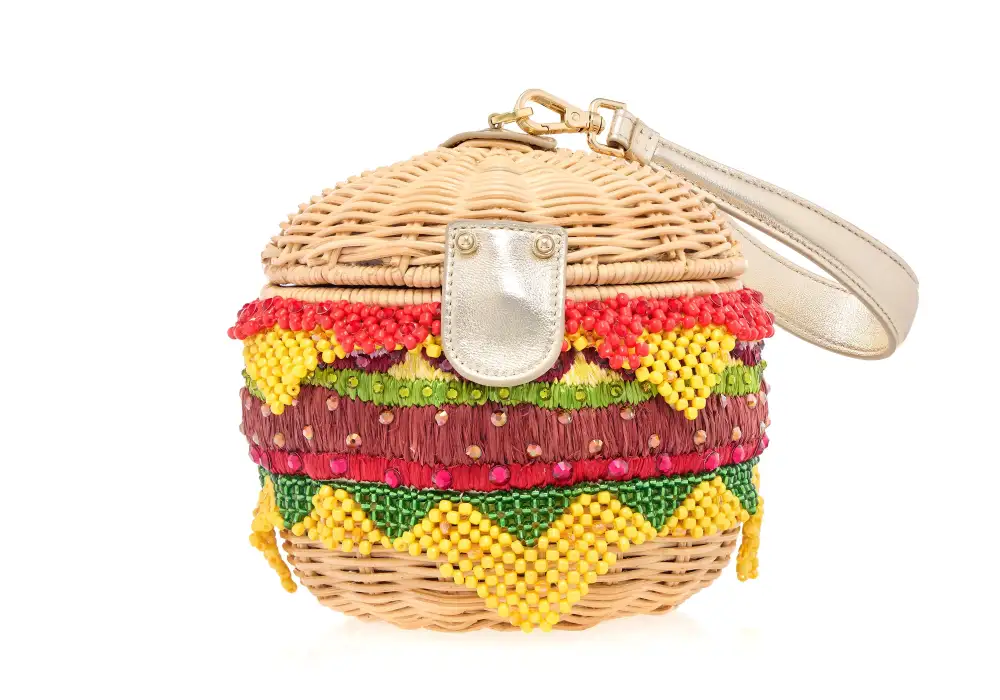 Distinctive Cheeseburger Woven Basket Top Handle Bag