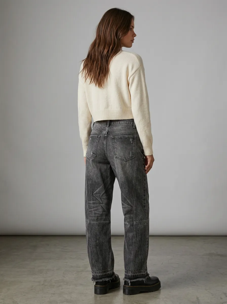 Women's Streetwear Geometric Pattern Printed Wide Leg Jeans