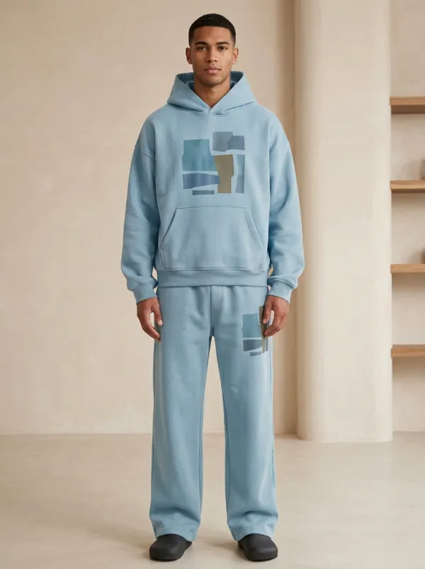 Men's Abstract Geometric Pattern Printed Hoodie Sweatpants Set