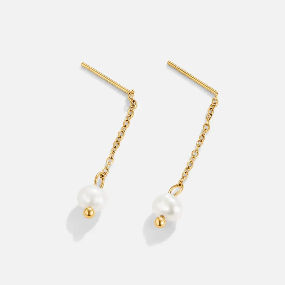 Slender Pearl Drop Earrings