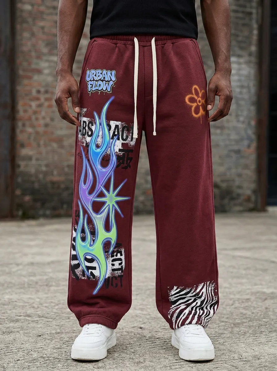 Men's Streetwear Urban Flow Flame Zebra Printed Sweatpants