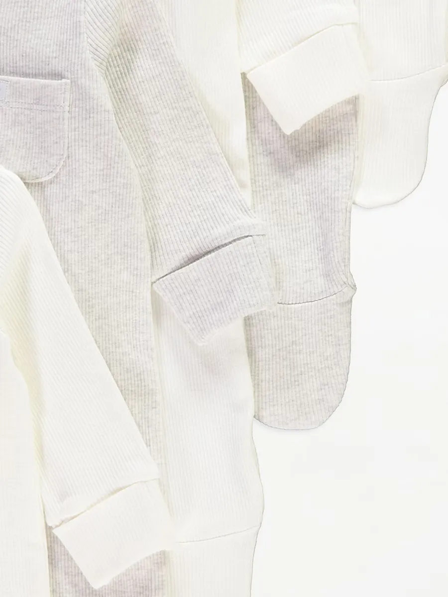 Ribbed Pocket Zip Fasten Sleepsuits 7 Pack