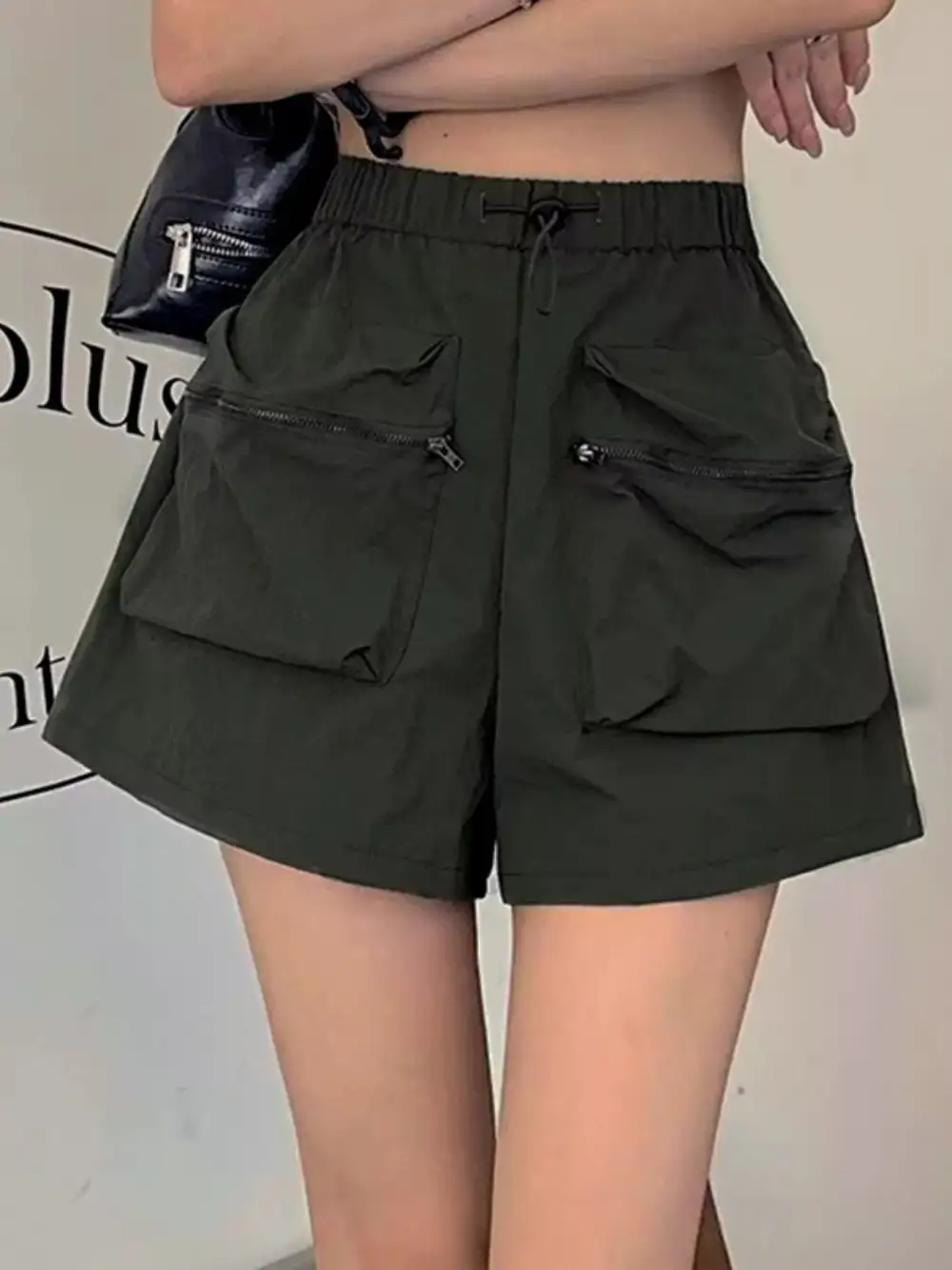 High-Waist Drawstring Cargo Shorts