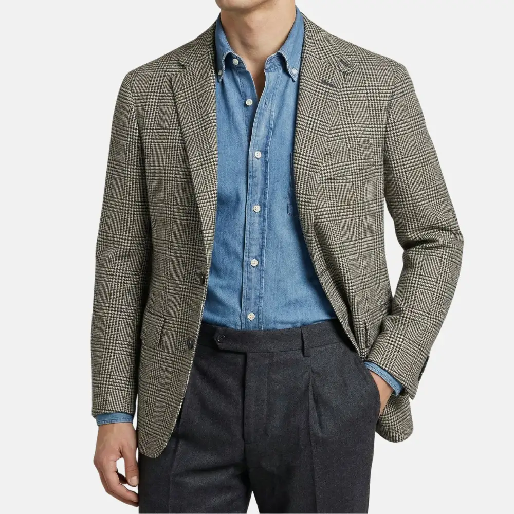 Glen Check Checkered Wool Blazer Jacket