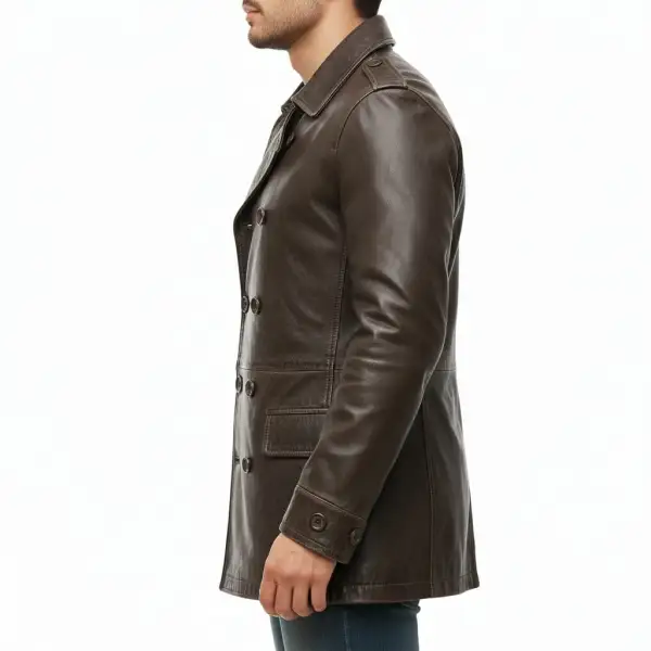 Leather Double Breasted Coat