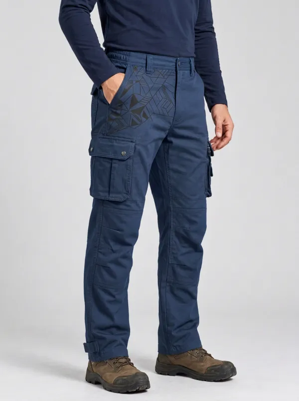 Men's Charcoal Grey Geometric Reinforced Knee Tactical Cargo Pants