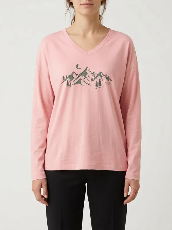 Women's Mountain Graphic V-Neck Long-Sleeve T-Shirt