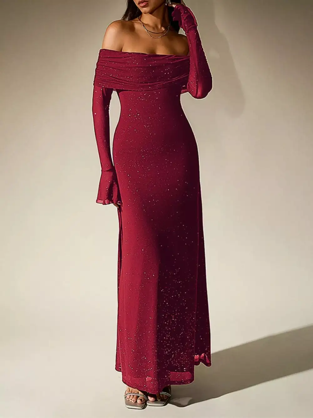 Relaxed Shape Glitter Maxi Dress