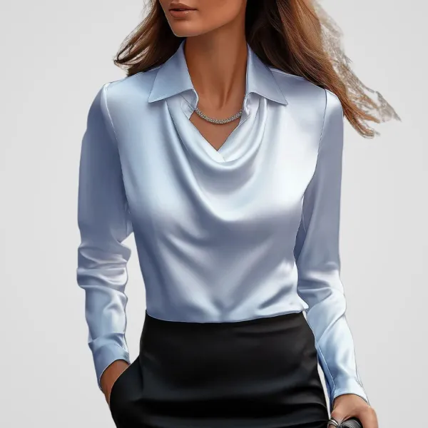  Draped Neck Satin Blouse
